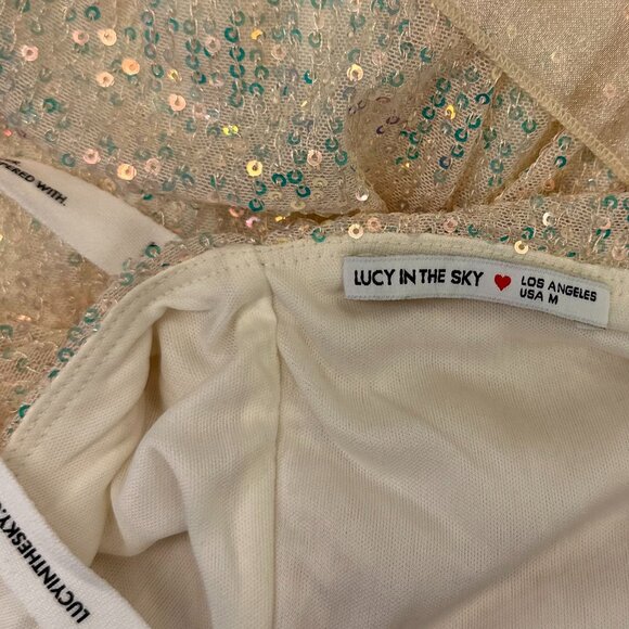 Lucy In The Sky Sequin Strapless Back Bow Maxi Formal Dress (Champagne) - Picture 14 of 16